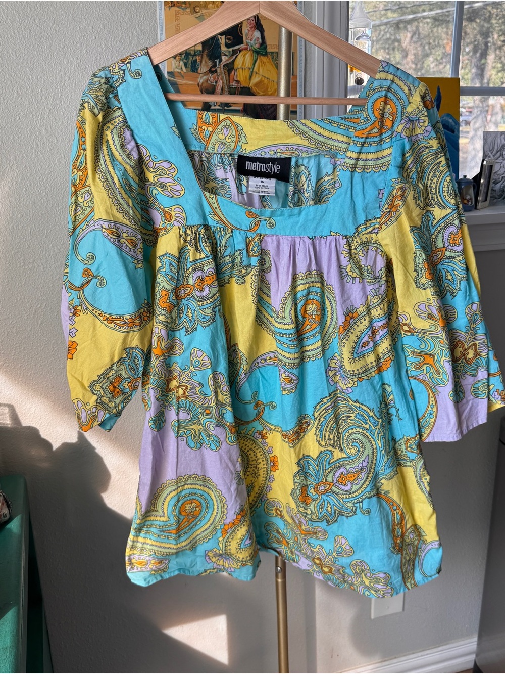 metrostyle Paisley Scoop Neck Women’s Top in Turquoise & Yellow